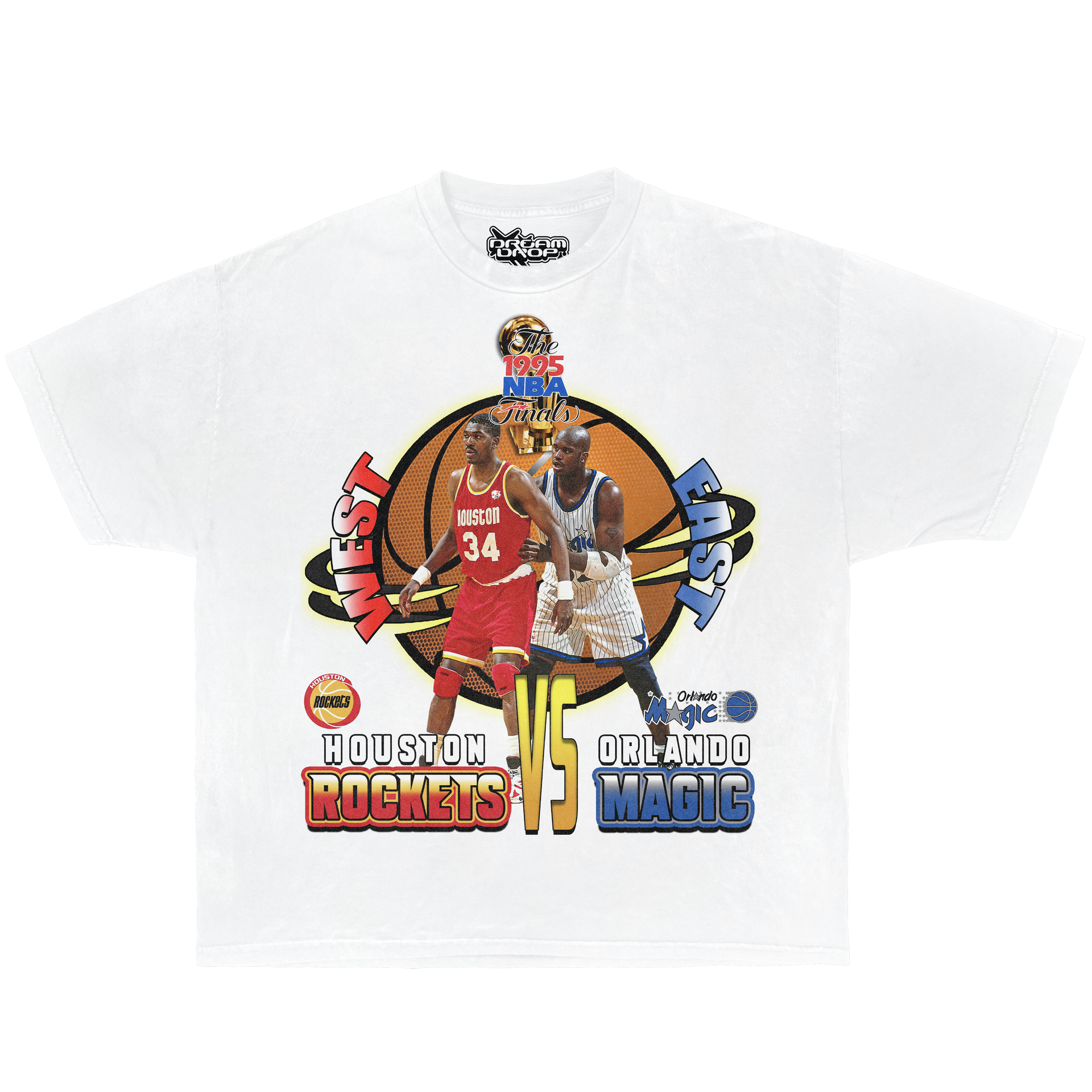 1995 Finals Rockets Vs Orlando Hakeem Shaq Boxy Vintage Graphic Basketball Tee Streetwear Y2K