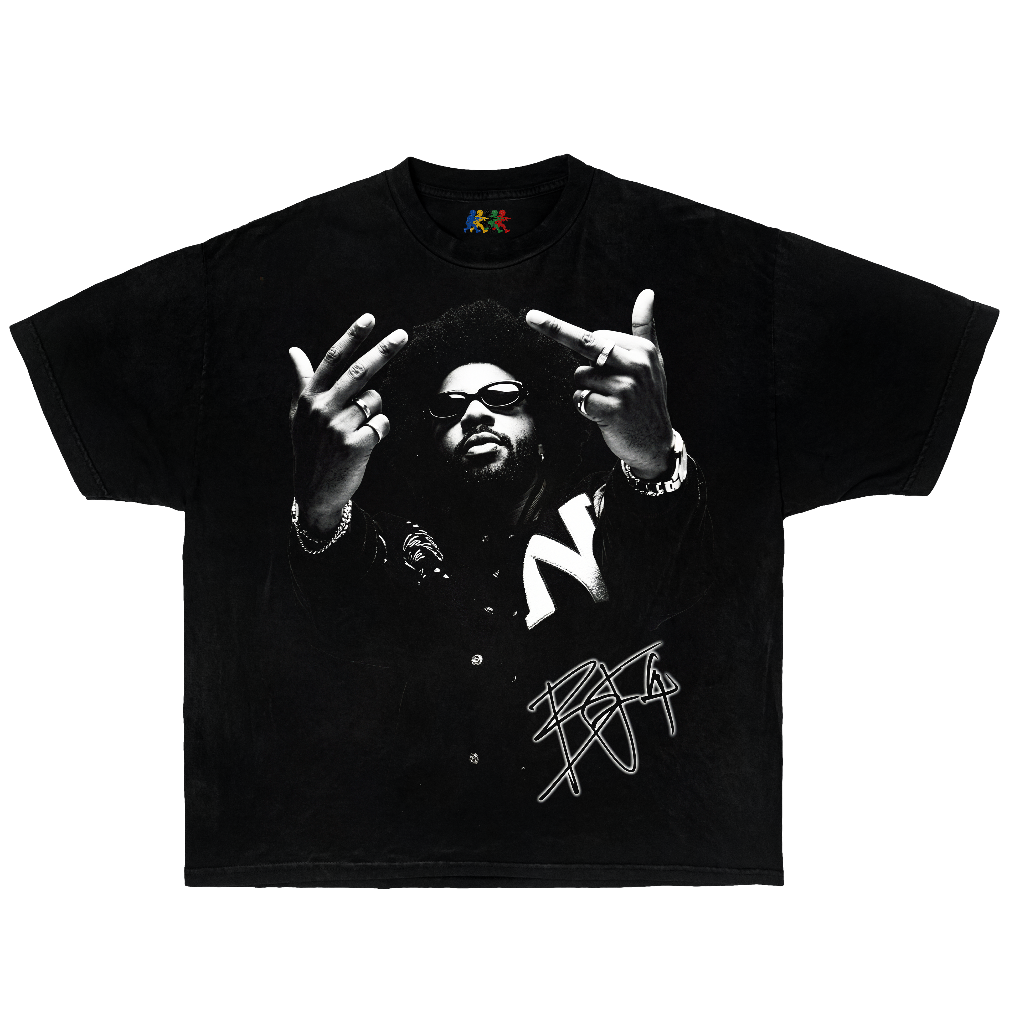 Black Brent Faiyaz graphic T-shirt featuring a black and white portrait with signature detail in vintage Y2K streetwear style