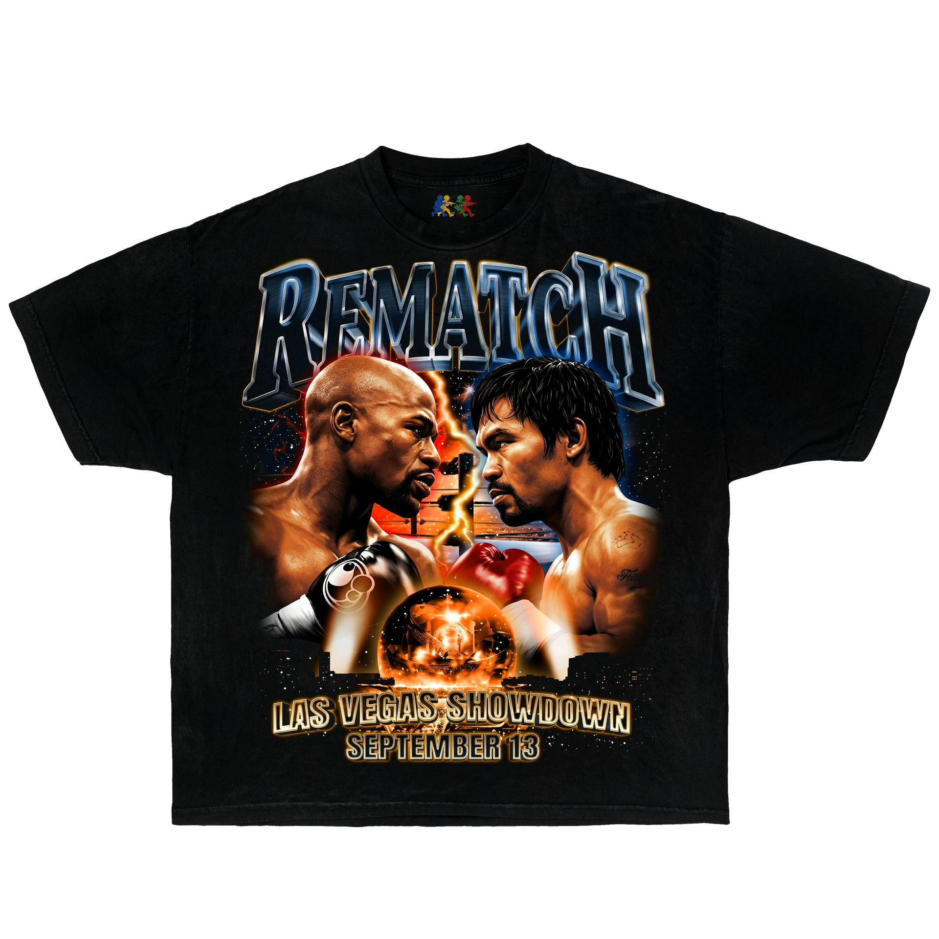 Mayweather vs Pacquiao Vintage Boxing Graphic T-Shirt Black – Double Sided Bootleg Boxy Oversized Y2K Tee