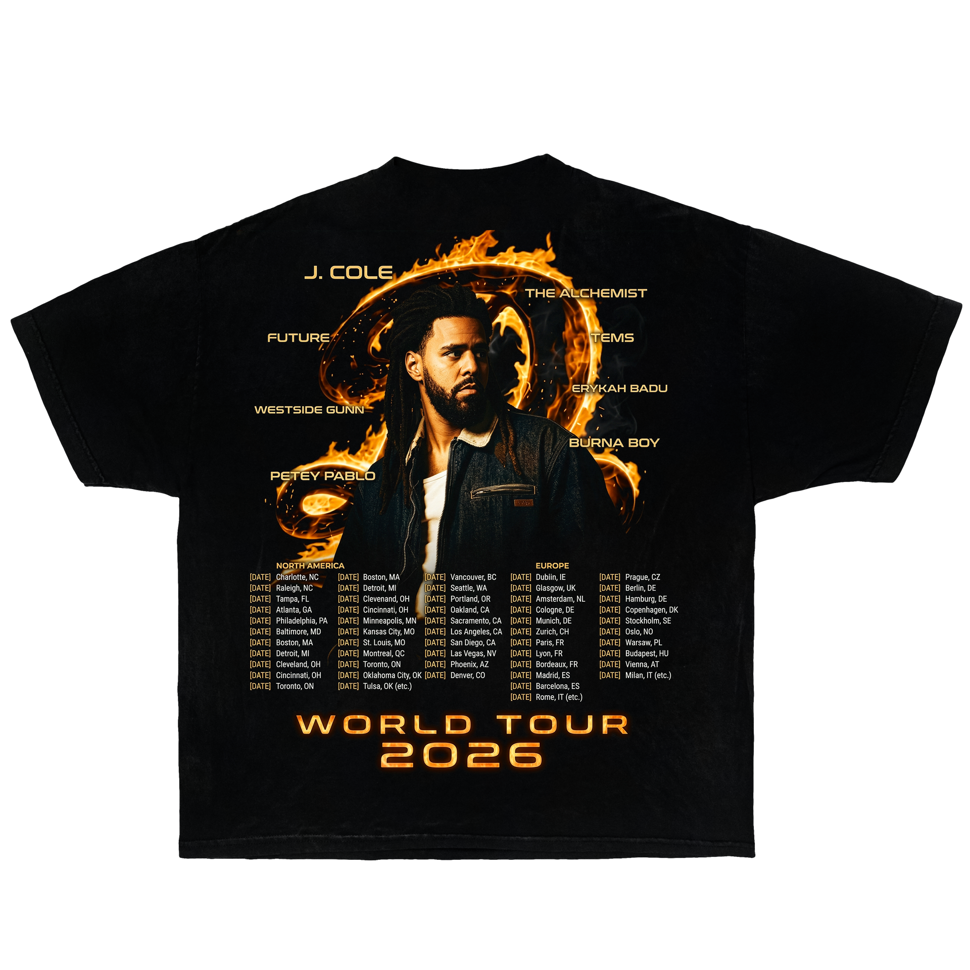J. Cole The Fall Off World Tour Vintage Rap Graphic T-Shirt Black – Double Sided Bootleg Boxy Oversized Y2K Tee