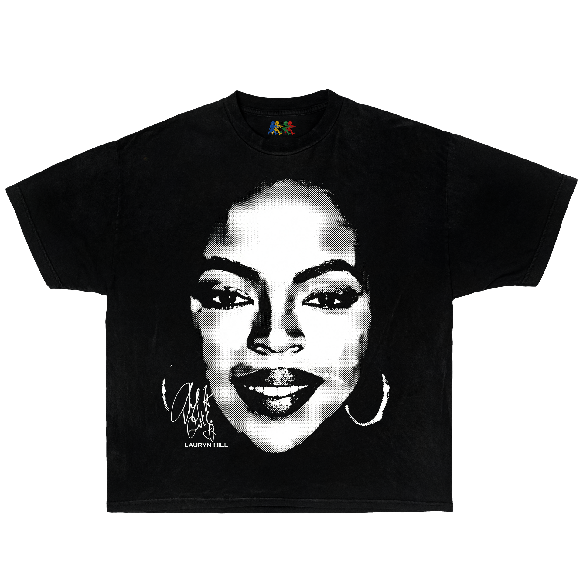 Black Lauryn Hill graphic T-shirt featuring a black and white portrait design in vintage R&B hip hop streetwear style