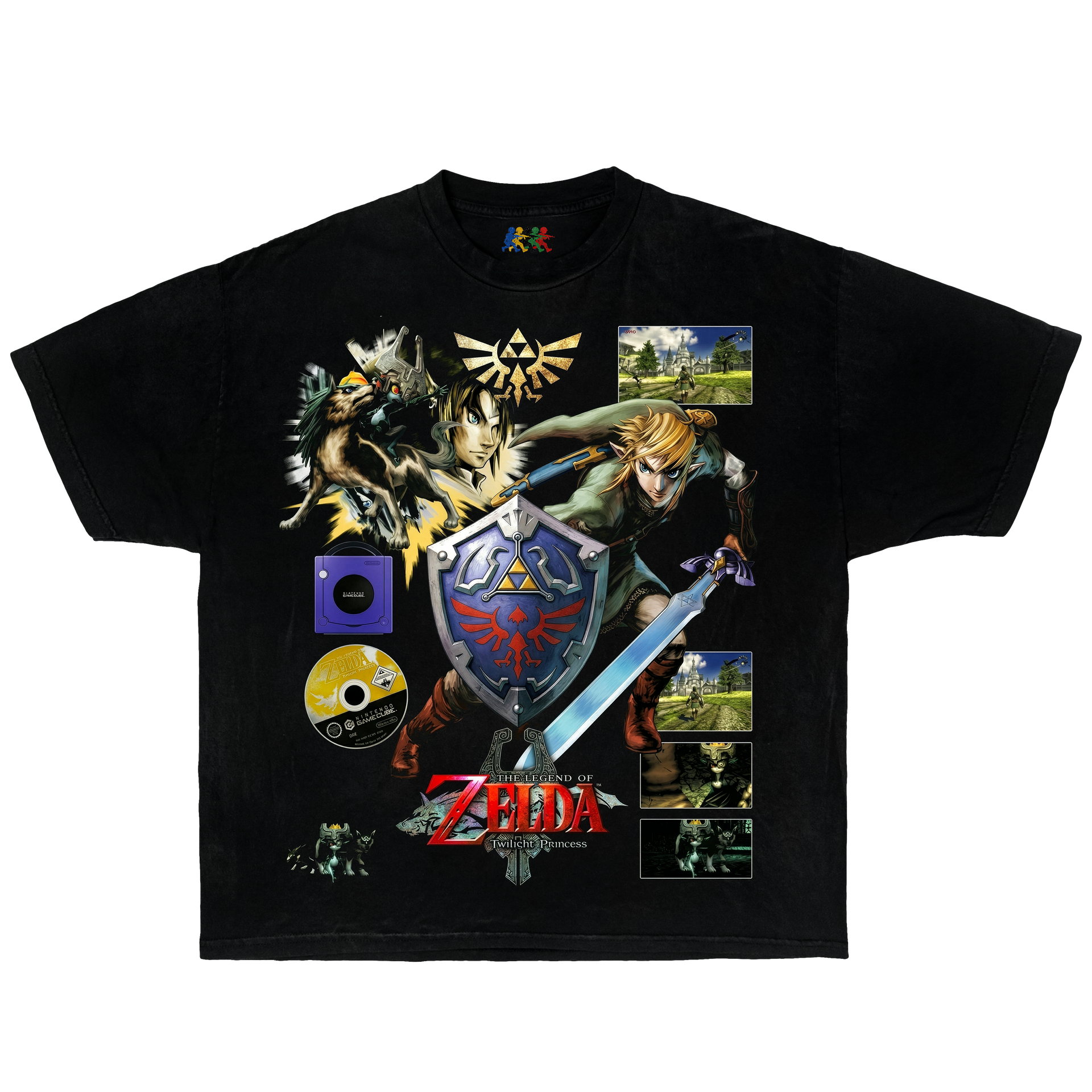 Legend of Zelda Twilight Princess Vintage Graphic T-Shirt Black – Nintendo GameCube Gaming Bootleg Boxy Oversized Y2K Tee