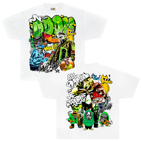 MF DOOM Vintage Rap Graphic T-Shirt White – Graffiti Hip Hop Bootleg Double Sided Boxy Oversized Y2K Tee