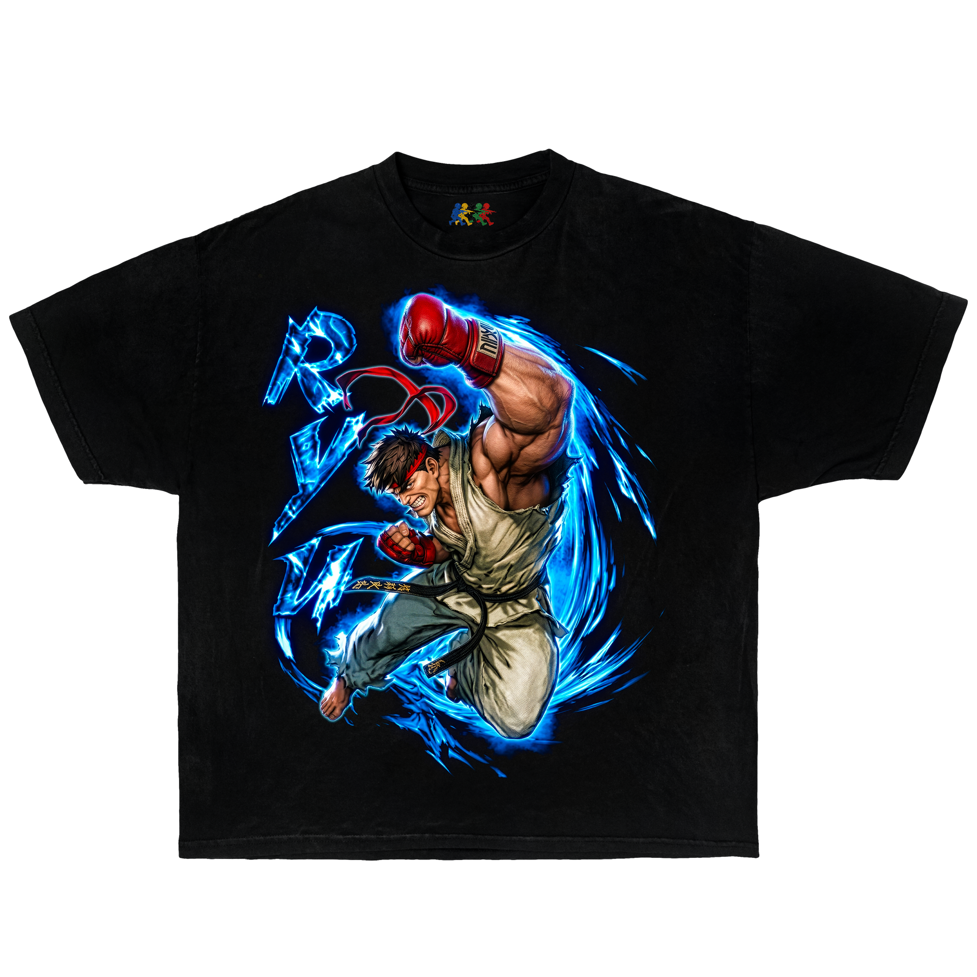 Ryu Street Fighter Vintage Gaming Graphic T-Shirt Black – Blue Energy Bootleg Boxy Oversized Y2K Tee