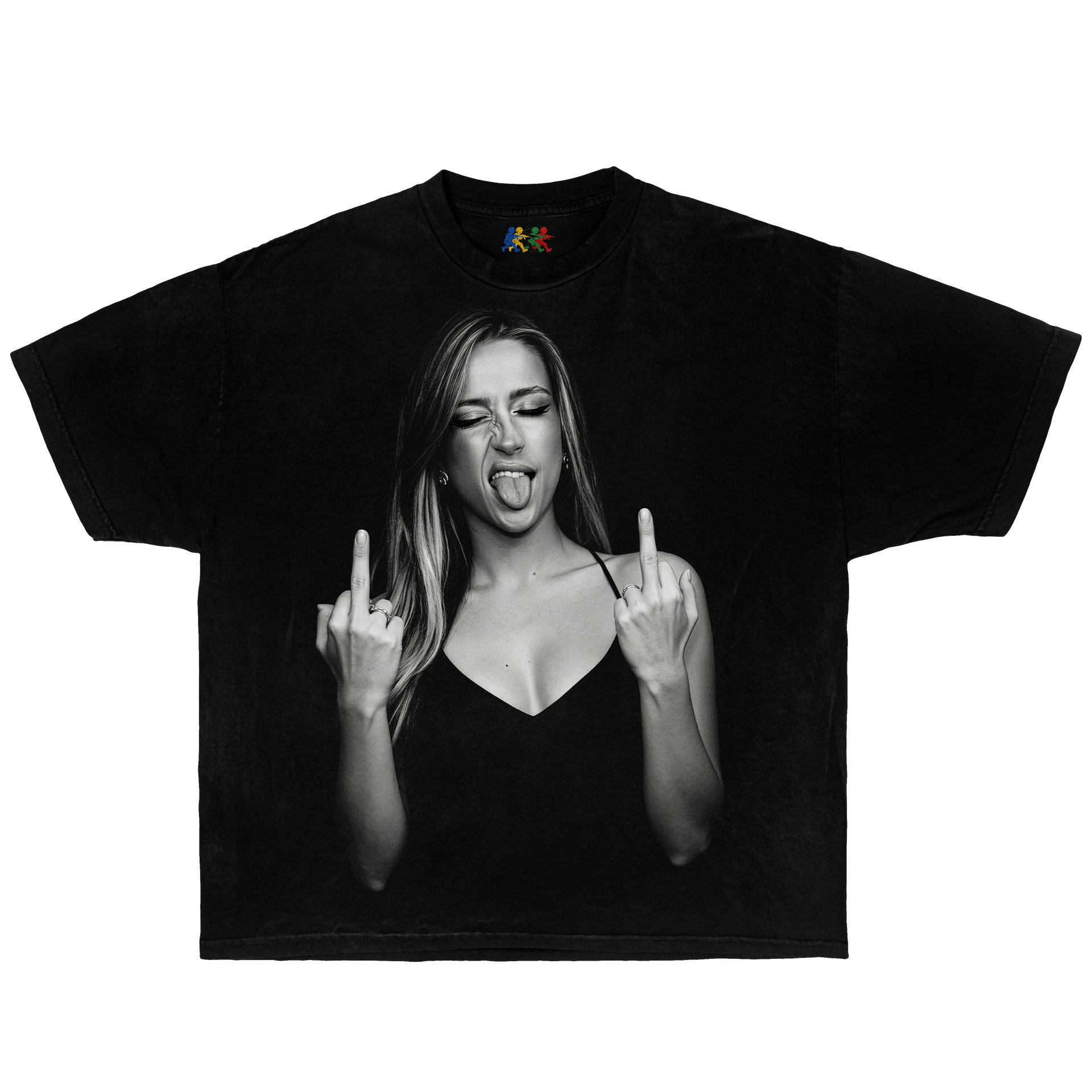 Black Tate McRae graphic T-shirt featuring a black and white attitude portrait in vintage Y2K pop streetwear style