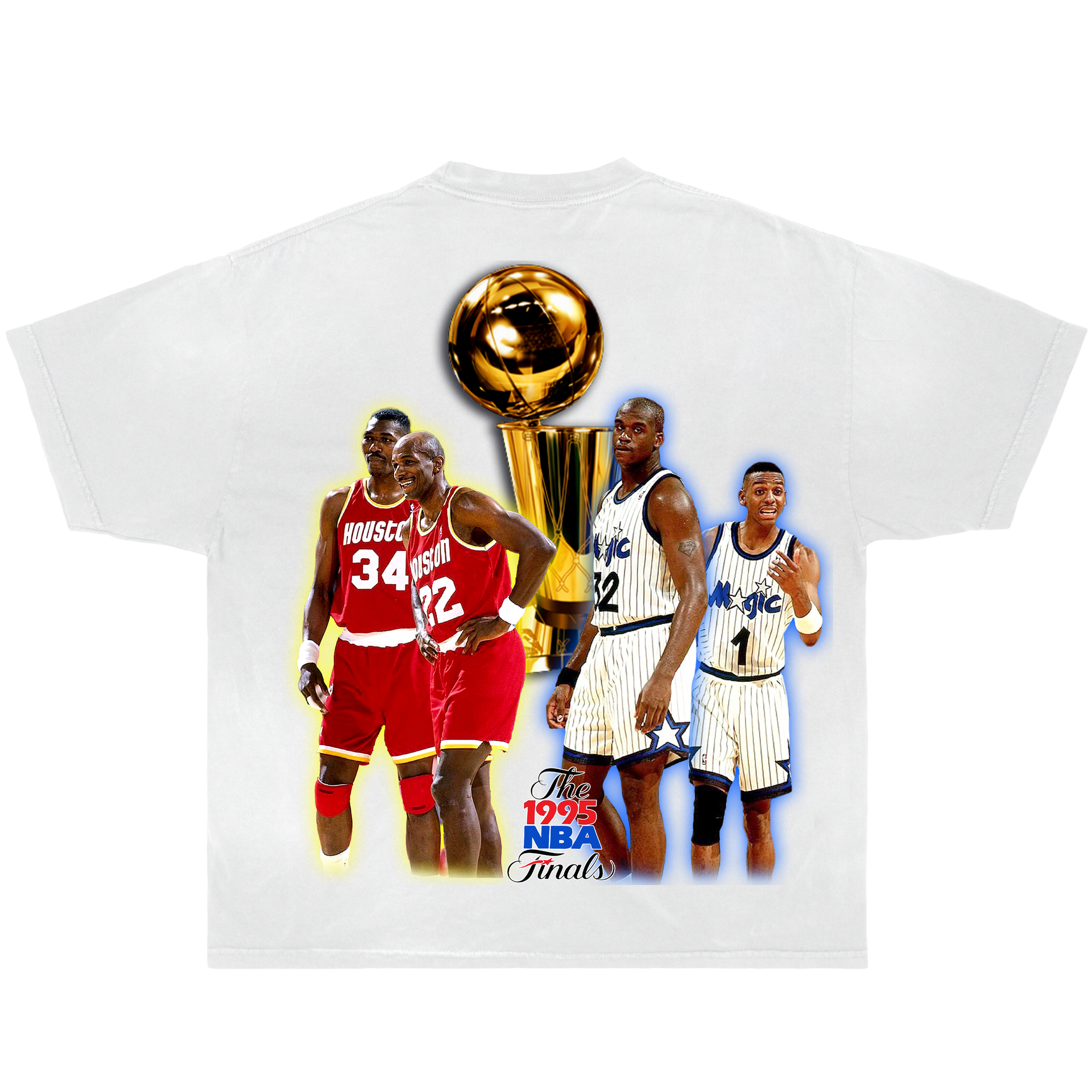 1995 Finals Rockets Vs Orlando Hakeem Shaq Boxy Vintage Graphic Basketball Tee Streetwear Y2K