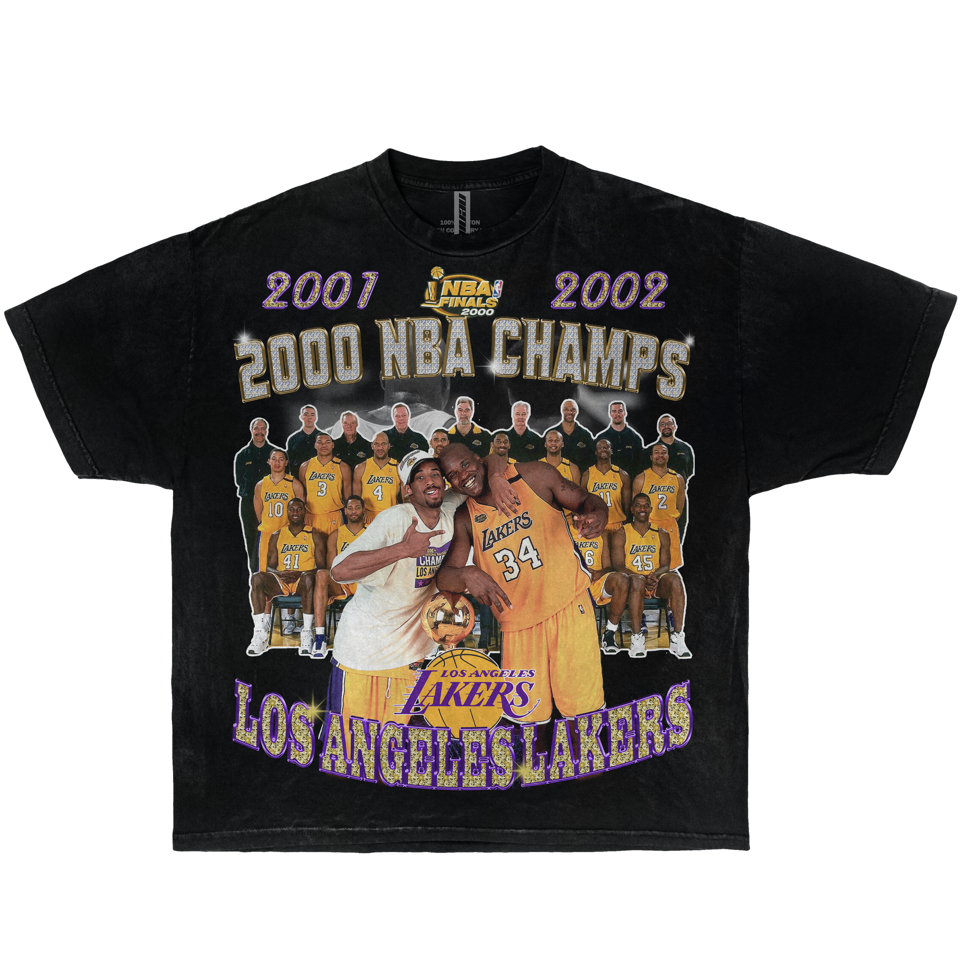 NBA 2000 Championship Lakers Kobe Shaq Boxy Vintage Graphic Basketball Tee Streetwear Y2K