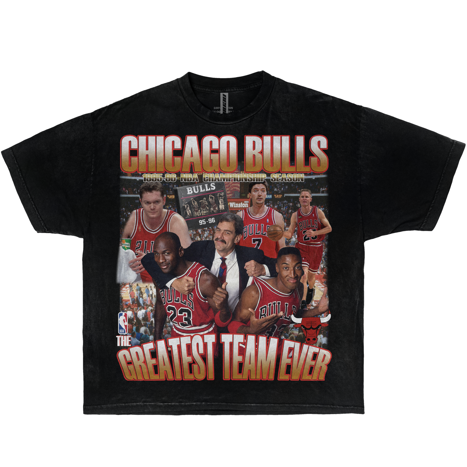 NBA 1996 Chicago Bulls 72 Wins Boxy Vintage Graphic Basketball Tee Streetwear Y2K