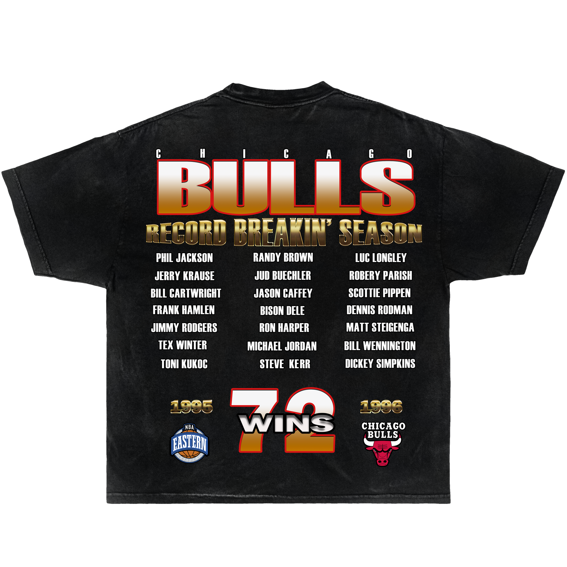 NBA 1996 Chicago Bulls 72 Wins Boxy Vintage Graphic Basketball Tee Streetwear Y2K