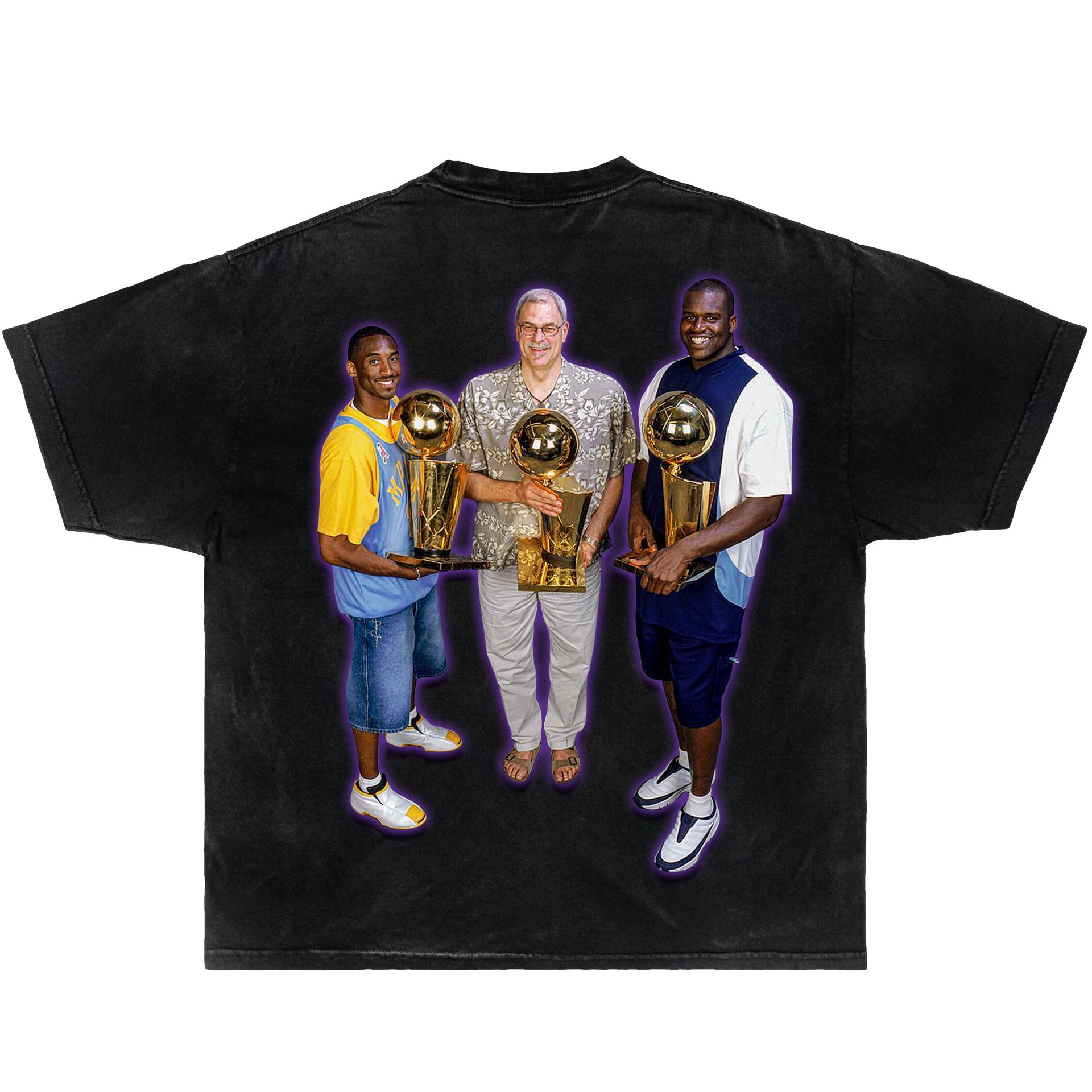 Lakers 3-Peat Championship Rings Kobe Shaq Phil Boxy Vintage Graphic Basketball Tee Streetwear Y2K