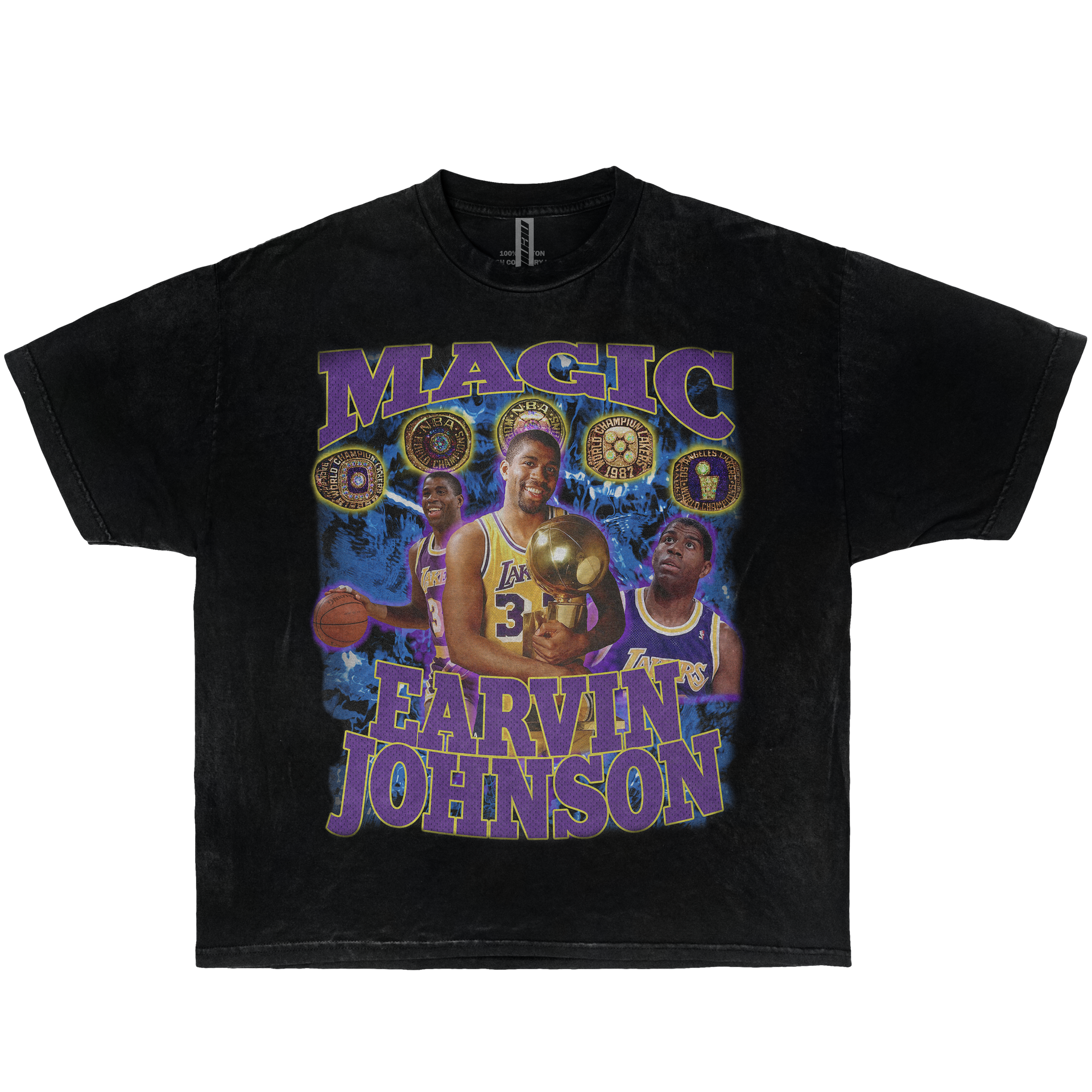 Magic Earvin Johnson 5x Champion Rings Vintage Tee