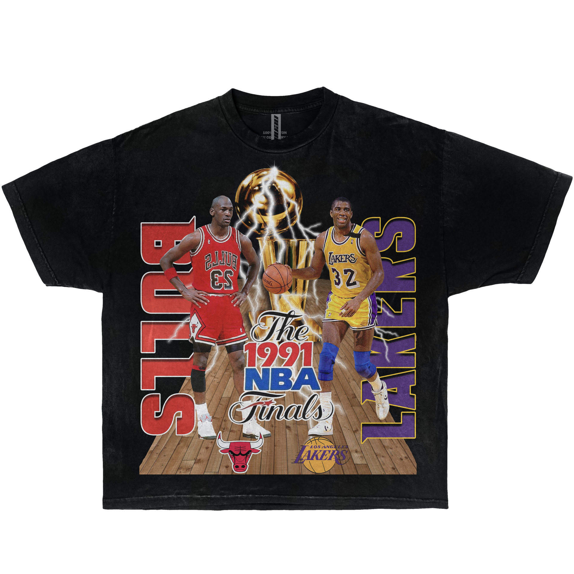 NBA 1991 Finals Lakers Vs Bulls Jordan & Magic Boxy Vintage Graphic Basketball Tee Streetwear Y2K