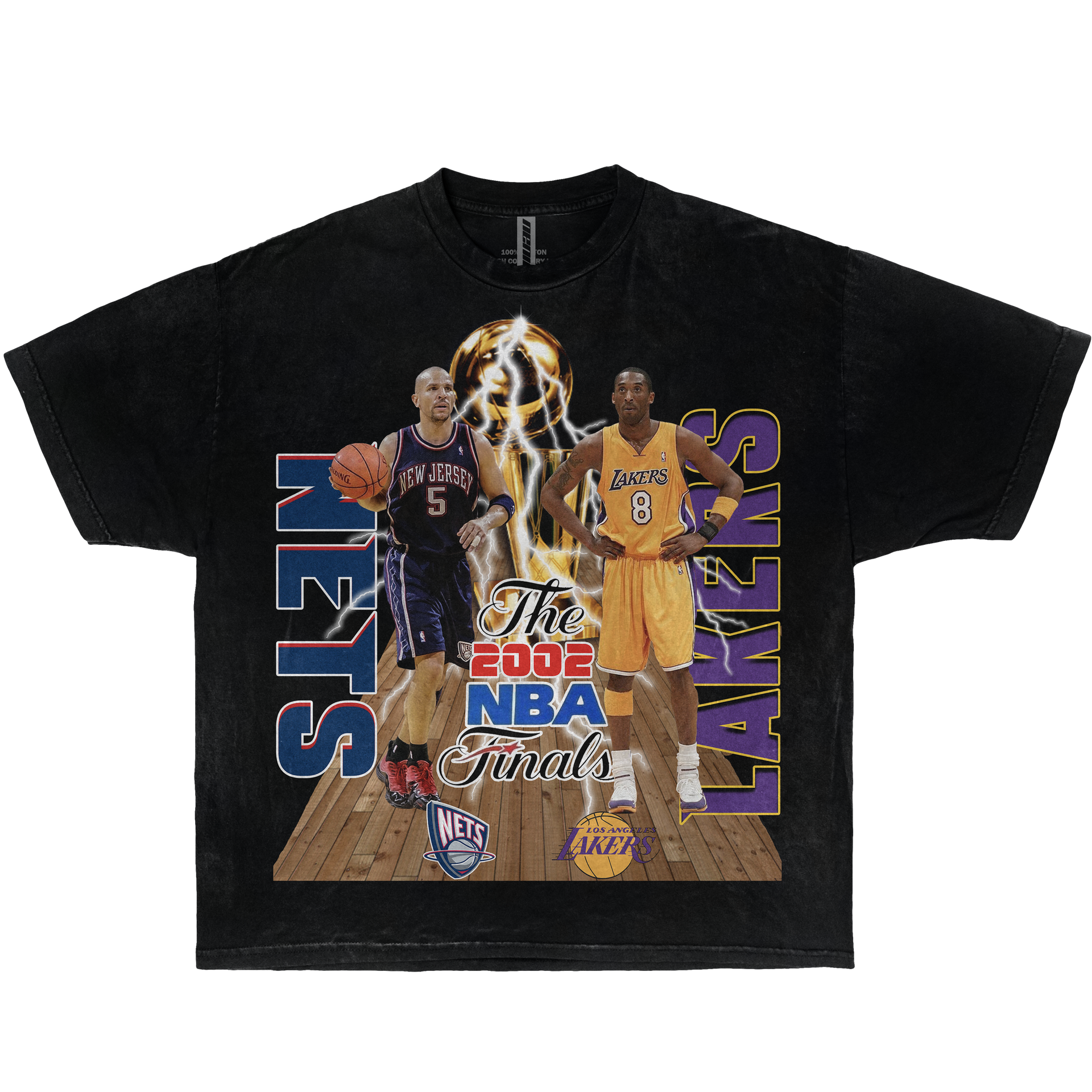 NBA 2002 Finals Nets Vs Lakers Kobe Bryant & Jason Kidd Boxy Vintage Graphic Basketball Tee Streetwear Y2K
