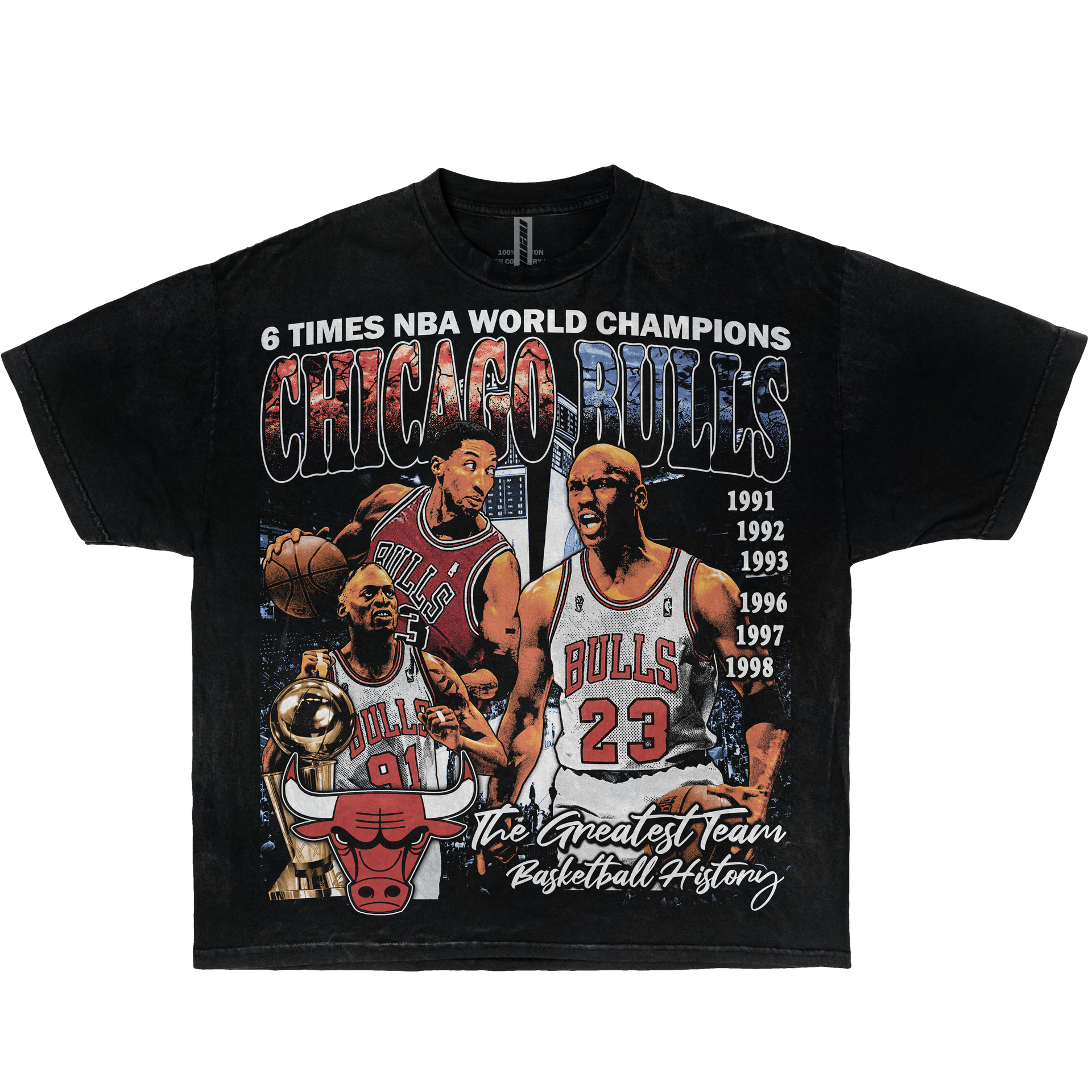 Chicago Bulls 6x NBA World Champions Boxy Vintage Graphic Basketball Tee Streetwear Y2K